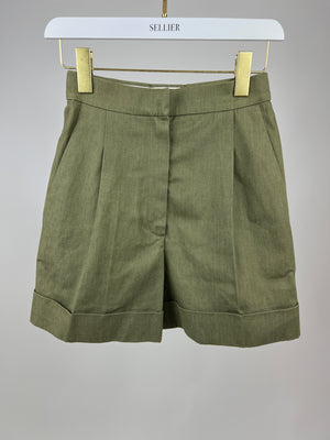 Chanel Khaki High-Waisted Cotton Pleated Shorts with Pocket Detail FR 34 (UK 6)