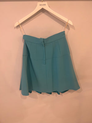 Dolce & Gabbana Light Blue Wool Pleated Mini Skirt with Crystal Embellished Buttons Size IT 42 (UK 10)