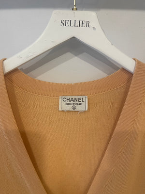 *FIRE PRICE* Chanel Peach Long Cardigan with Gold CC Logo Buttons Size FR 42/44 (UK 14/16)