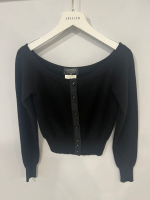 Chanel Vintage 95A Black Cashmere Cardigan with Black and White CC Logo Buttons Size FR 36 (UK 8)