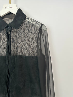 Valentino Black Mini Suede and Lace Pleated Dress with Collar Detail Cream Size UK 6