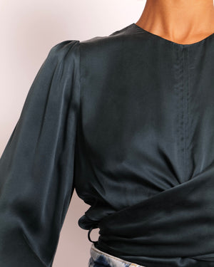 Zimmermann Dark Green Silk Long-Sleeved Wrap Top Size 2 (UK 12)