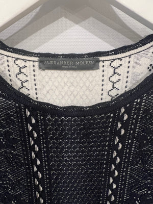 Alexander McQueen Navy and White Embroidered Long-Sleeve Mini Dress Size IT 40 (UK 8)