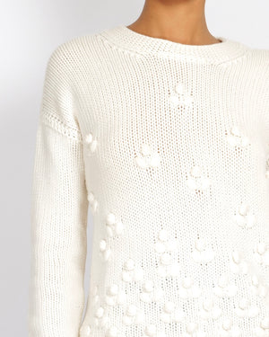 Loro Piana Cream Cashmere Knit Jumper with Knitted Flower and Crystal Details Size IT 42 (UK 10)