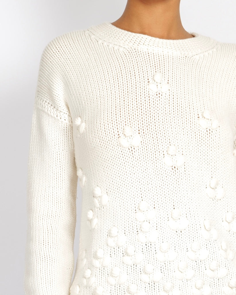 Loro Piana Cream Cashmere Knit Jumper with Knitted Flower and Crystal Details Size IT 42 (UK 10)