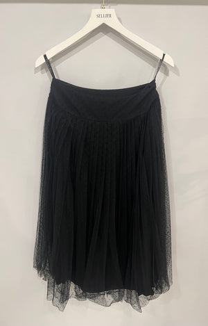 Christian Dior Black Tulle Polkadot Pleated Maxi Skirt Size FR 38 (UK 10)