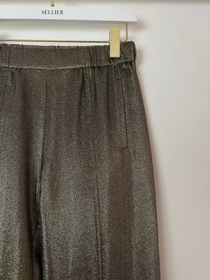 Saint Laurent Gold Metallic Cuffed Trousers with Pocket Detail Size FR 34 (UK 6)