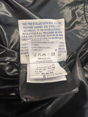Moncler Black Puffer Jacket with Gold Zipper and Logo Buttons Size 2 (UK 12)