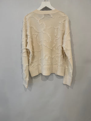 Christian Dior Cream Cashmere Jumper with Back Logo and Frayed Textured Details Size FR 34 (UK 6)