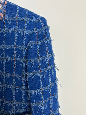 Chanel Blue Tweed Jacket with Silver Button Details Size FR 36 (UK 8)
