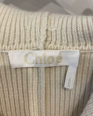 Chloé Cream Cashmere and Wool Hooded Zipped Jumper Size S (UK 8)