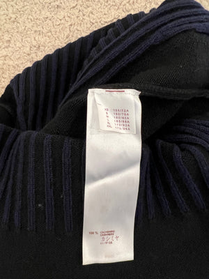 Louis Vuitton Navy and Black Cashmere Ribbed Jumper with Gold LV Logo Buttons Size S (UK 8)