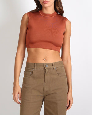 Hermès Brun Noisette Silk Cropped Sleeveless Top Size FR 36 (UK 8) RRP £1,000