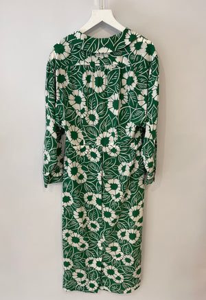 Prada 2021 Green and White Floral Printed Silk Midi Dress Size IT 42 (UK 10)