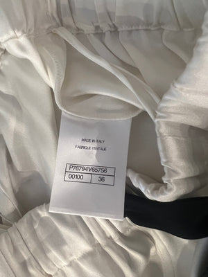 Chanel White Silk Trousers with Black Belt and Crystal CC Logo Detail Size FR 36 (UK 8)
