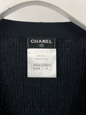 Chanel 16P Black Ribbed Cardigan with Shoulder Button Detail FR 34 (UK 6) RRP £2,450