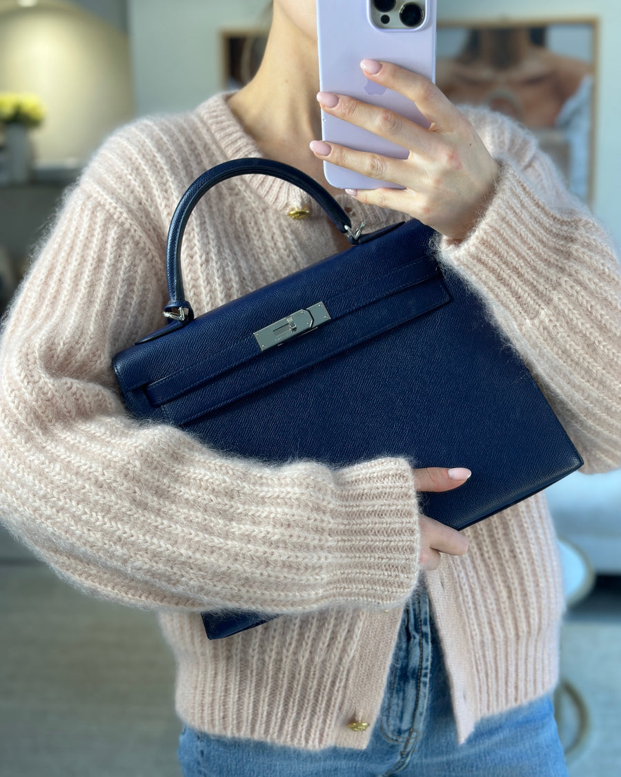 Hermès Kelly Sellier 32cm Bag in Bleu Sapphire Epsom Leather with Palladium Hardware