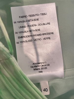 Alessandra Rich Light Green Silk Asymmetric Embellished Gown Dress Size IT 40 (UK 8) RRP £2,200