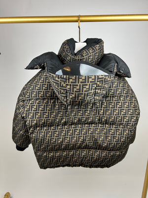 Fendi Black, Brown Monogram Reversible Down Jacket Size S (UK 8)