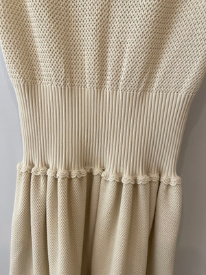 Chanel Cream Knit Sleeveless Mini Dress with Gold CC Logo Detail Size FR 38 (UK 10)