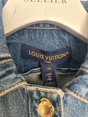 Louis Vuitton Blue Cropped Denim Jacket with Gold Logo Detail and Gold Buttons RRP £2,110 Size FR 34 (UK 6)