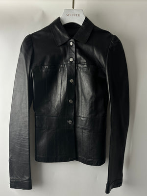Prada Vintage Black Leather Shirt Jacket with Silver Button Detail IT 38 (UK 6)