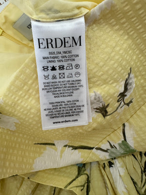 Erdem SS25 Yellow, White & Green Floral Midi Dress with Bustier Top & Tie Up Bow Strap Details Size UK 6 (FR 34)