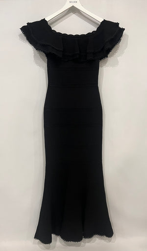 Alexander McQueen Black Layered Off-Shoulder Midi Dress Size IT 40 (UK 8)