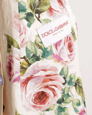 Dolce & Gabbana Pink Floral Mini Skirt with Large Button Details and Back Logo Size IT 40 (UK 8) RRP £800