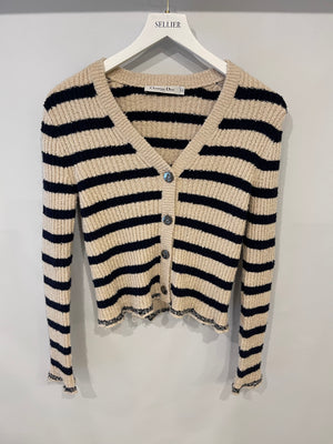 Christian Dior Cream and Navy Striped Knitted Cardigan and Top Set Size FR 36 (UK 8) RRP £2,100