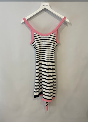 Chanel 24S Black & White Striped Towel Sailor Dress with Pink Trim, CC Logo & Tie Detail Size FR 36 (UK 8)