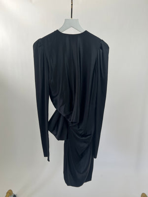 Alexandre Vauthier Black Silk Long-Sleeve Ruched Dress with Crystal Detail FR 36 (UK 8)