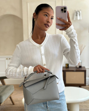 Loewe Small Puzzle Edge Bag in Pearl Grey Grained Calfskin Leather with Silver Hardware RRP £2,700