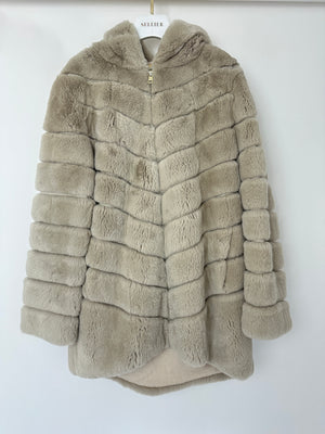 Unbranded Beige Rex Rabbit Hooded Fur Coat Size FR 38 (UK 10)
