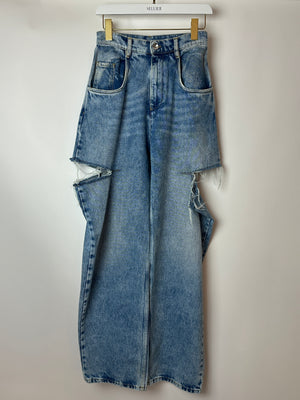 Maison Margiela Blue Wide Leg Jeans with Rips Size FR 38 (UK 10)