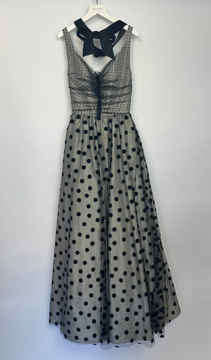 *COUTURE* Stewart Parvin Grey & Black Polka Dot Tulle Gown Dress Size UK 8-10