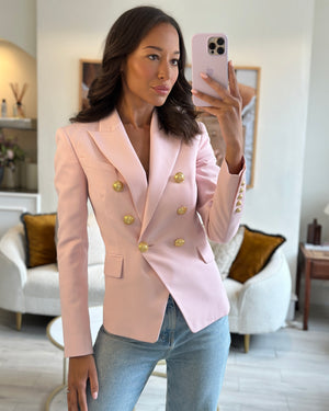 Balmain Pastel Pink Double-Breasted Blazer with Gold Button Details Size FR 34 (UK 6)