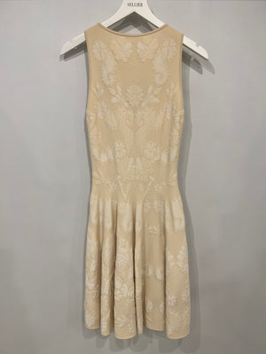 Alexander McQueen Cream Floral Embroidered Sleeveless Mini Dress Size S (UK 8)