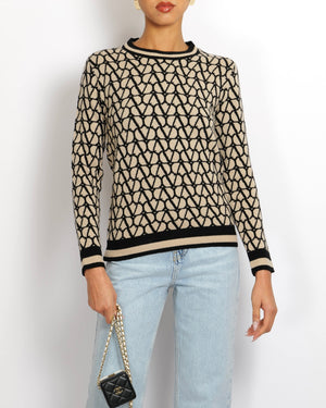 Valentino Black and Beige Wool Vlogo Jumper Size XS (UK 6)