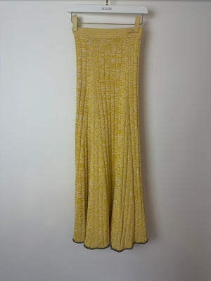 Joseph Yellow & White Knitted Maxi A-Line Skirt with Black Hem Detail Size XS (UK 6)