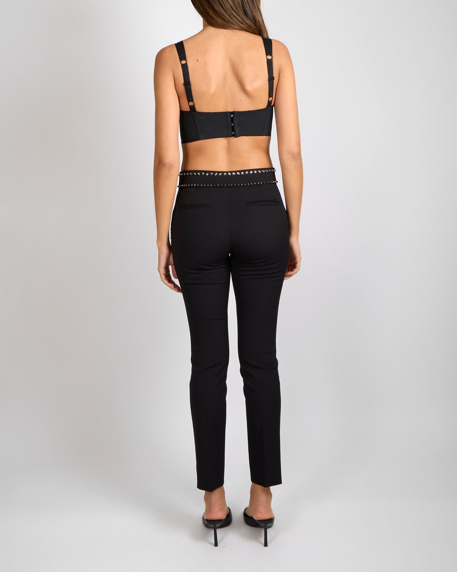 Gucci Black Wool Trousers with Crystal Embellishments Size IT 38 (UK 6)