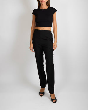 Balenciaga Black Wool Straight-Leg Trousers with Satin Back Flap Size FR 38 (UK 10)