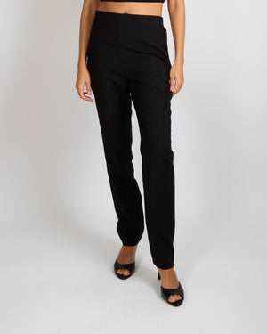 Balenciaga Black Wool Straight-Leg Trousers with Satin Back Flap Size FR 38 (UK 10)