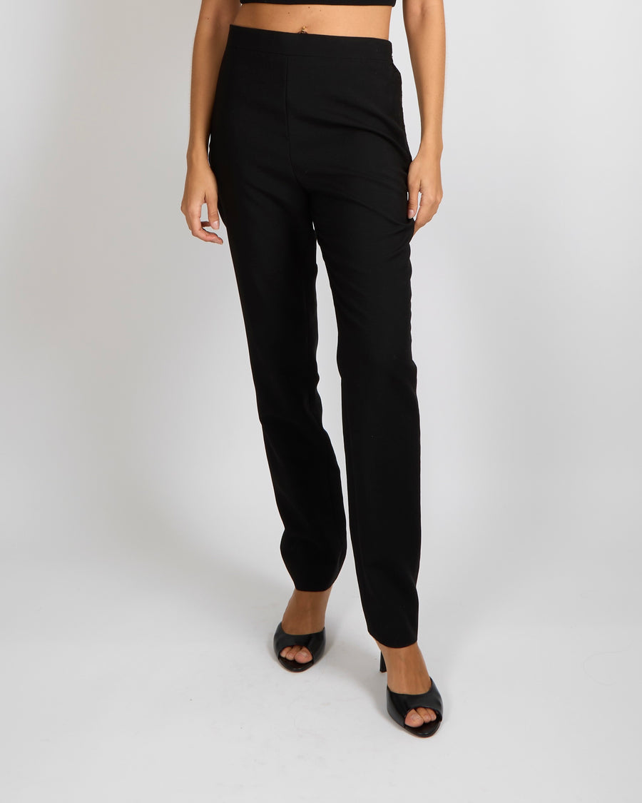 Balenciaga Black Wool Straight-Leg Trousers with Satin Back Flap Size FR 38 (UK 10)