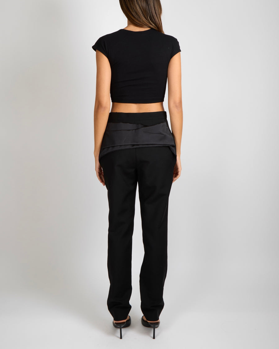 Balenciaga Black Wool Straight-Leg Trousers with Satin Back Flap Size FR 38 (UK 10)