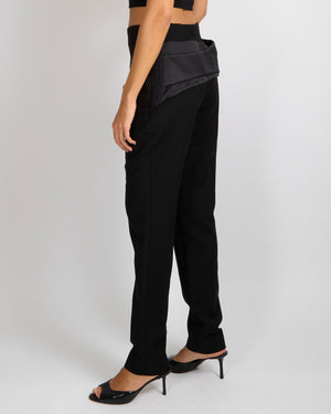 Balenciaga Black Wool Straight-Leg Trousers with Satin Back Flap Size FR 38 (UK 10)