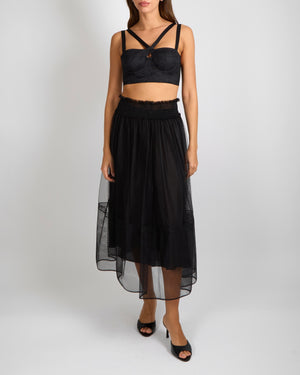 Christian Dior Black Tulle Midi Skirt with Gathered Waist Detail Size FR 38 (UK 10)