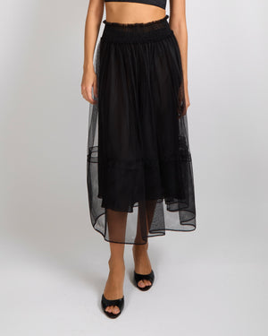 Christian Dior Black Tulle Midi Skirt with Gathered Waist Detail Size FR 38 (UK 10)