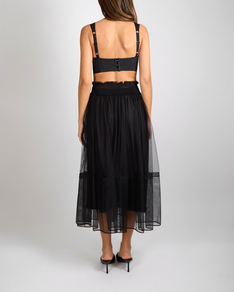 Christian Dior Black Tulle Midi Skirt with Gathered Waist Detail Size FR 38 (UK 10)