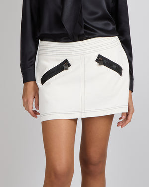 Chanel Vintage 07P Cream Micro Skirt with Black Trims and Black CC Logo Zippers Detail Size FR 40 (UK 12)